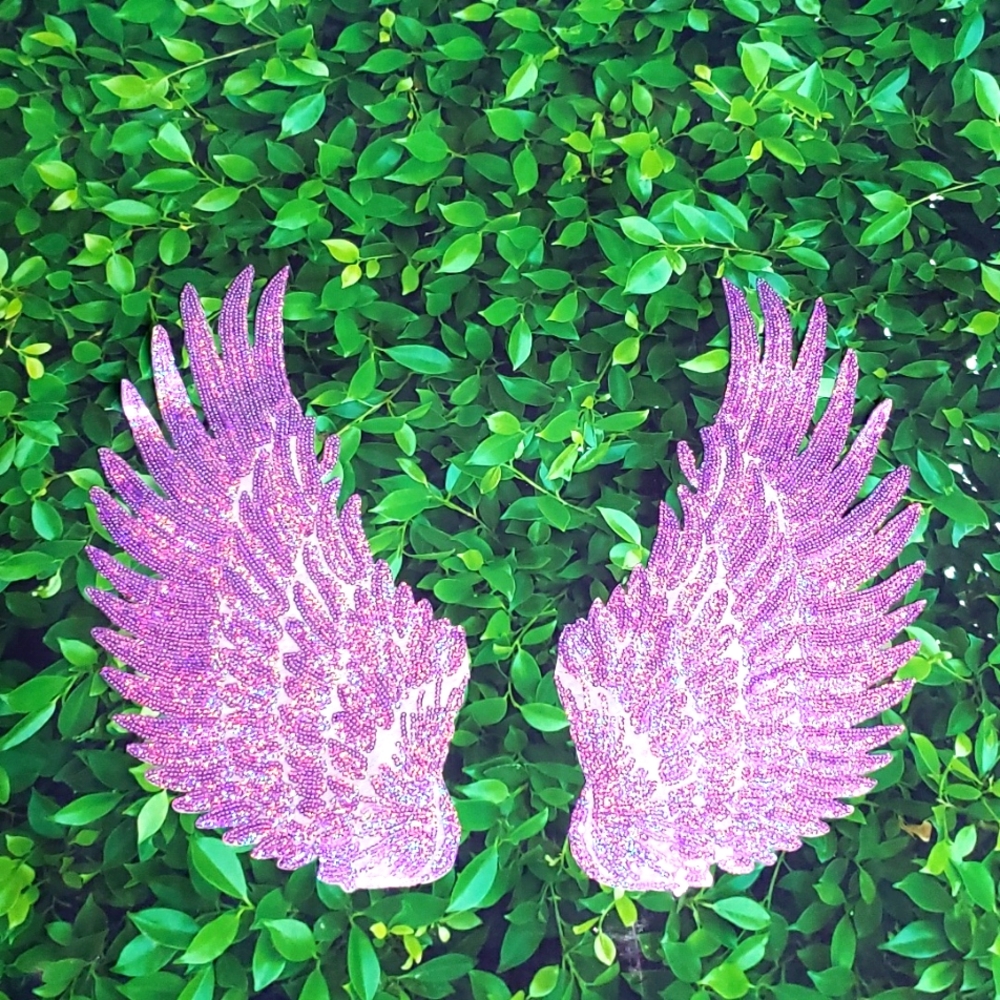 Purple Iridescent Sequin Iron-on Angel Wings